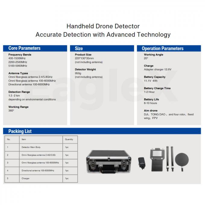 Ręczne 3000 metrów FPV DJI Drone Detector 400MHz 2.4GHz 5.2G 5.8G Portable Detection 0